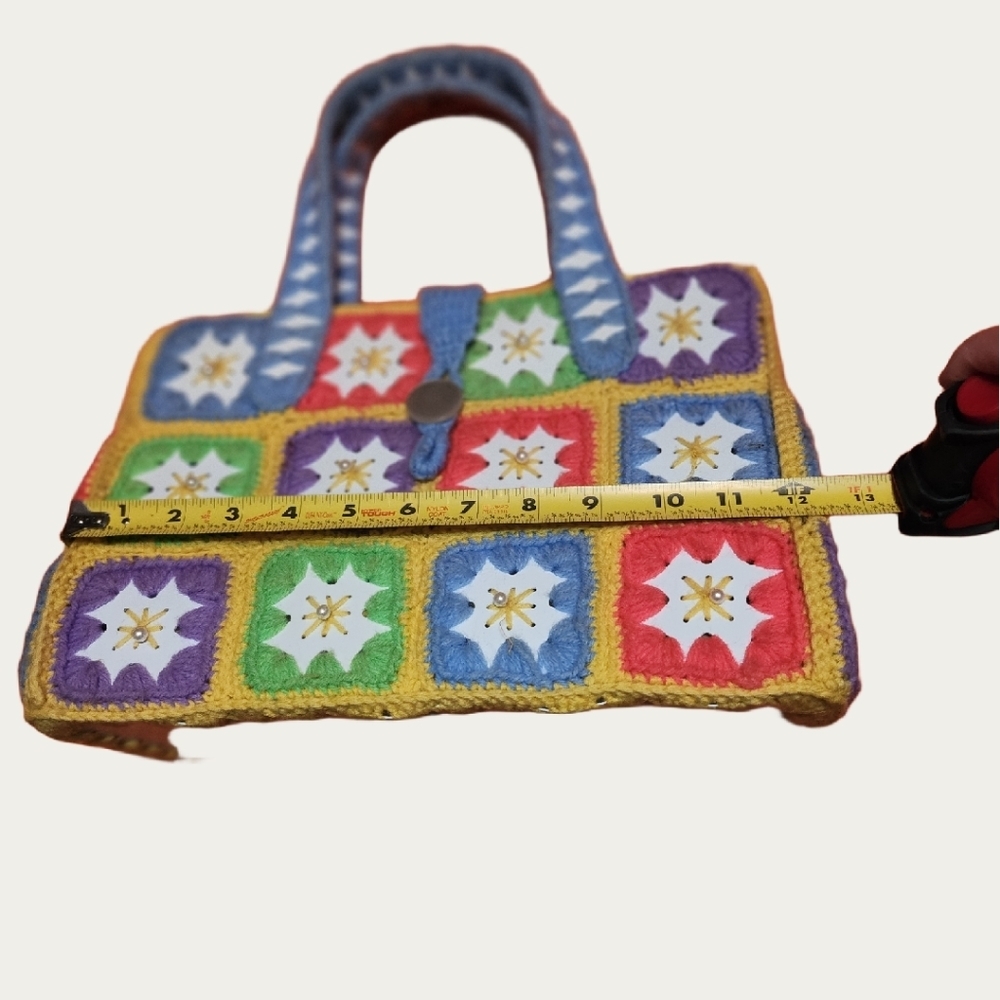 Bohemian VINTAGE  Colorful CRAFTED Crochet Tote Bag - Picture 11 of 16